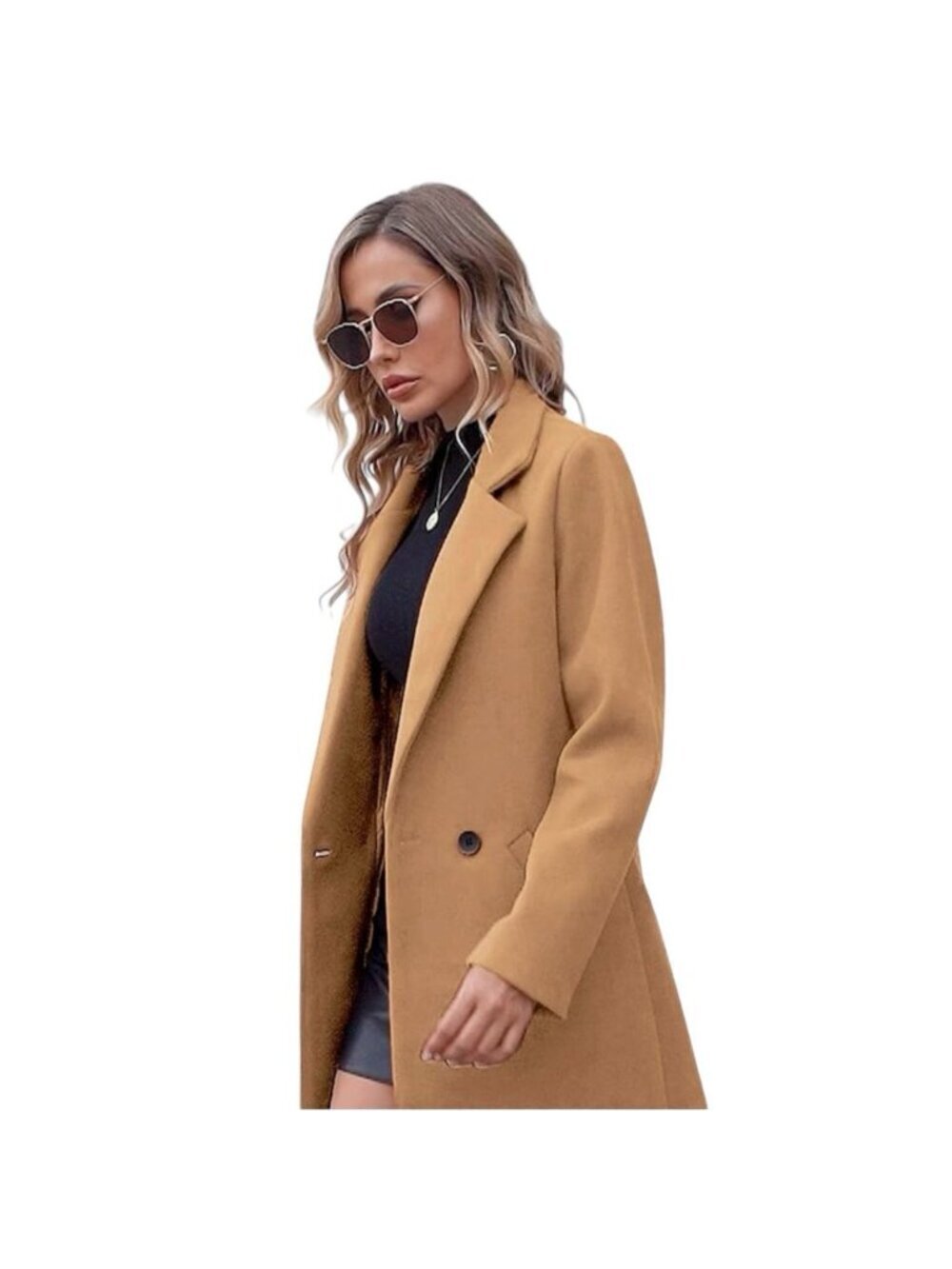 Fashion Women’s Camel Wool Blend Winter Coat XL Long Classic Elegant NWT - Picture 3 of 12